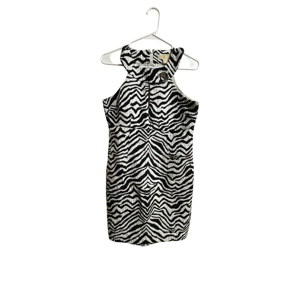 Michael Kors Zebra Print Halter Dress Size 8 Lined Cotton Blend